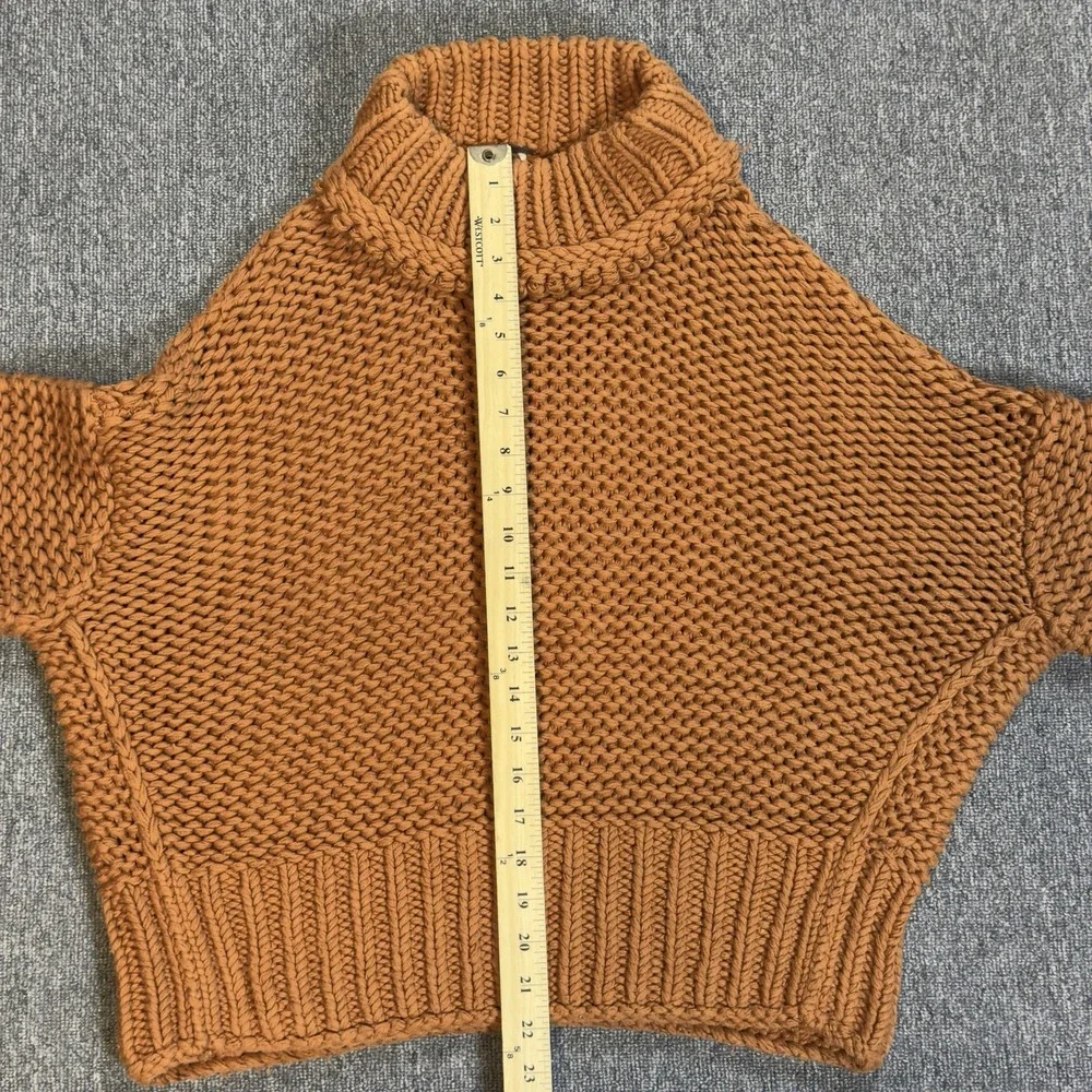 Free People‎ Chunky Knit Cotton Pullover Sweater Brown Mock Neck  Size  S/P